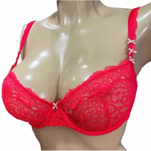 Victoria’s Secret Dream Angels Unlined Demi Underwire lace bra Red 34DD - Picture 1 of 2